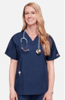Female Navy 2 Pocket V-neck Scrub Top including Embroidered WSBOCES Logo